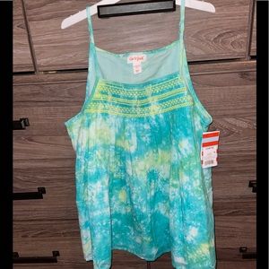 Double layered, pleated, spaghetti strap top